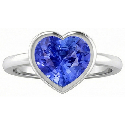Natural Real ( Not Lab Grown )  Heart Solitaire Bezel Set Light Blue Sapphire Ring 2.50 Carats