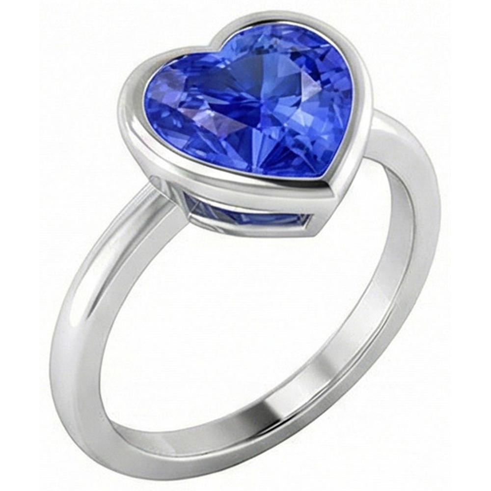 Natural Real ( Not Lab Grown )  Heart Solitaire Bezel Set Light Blue Sapphire Ring 2.50 Carats