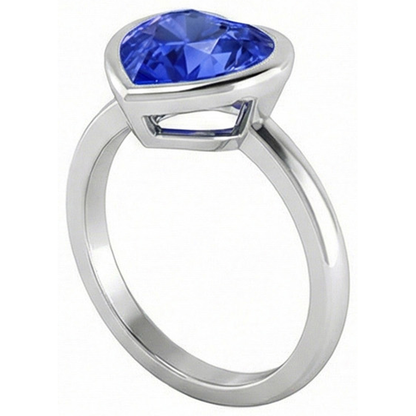 Natural Real ( Not Lab Grown )  Heart Solitaire Bezel Set Light Blue Sapphire Ring 2.50 Carats