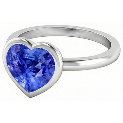 Natural Real ( Not Lab Grown )  Heart Solitaire Bezel Set Light Blue Sapphire Ring 2.50 Carats