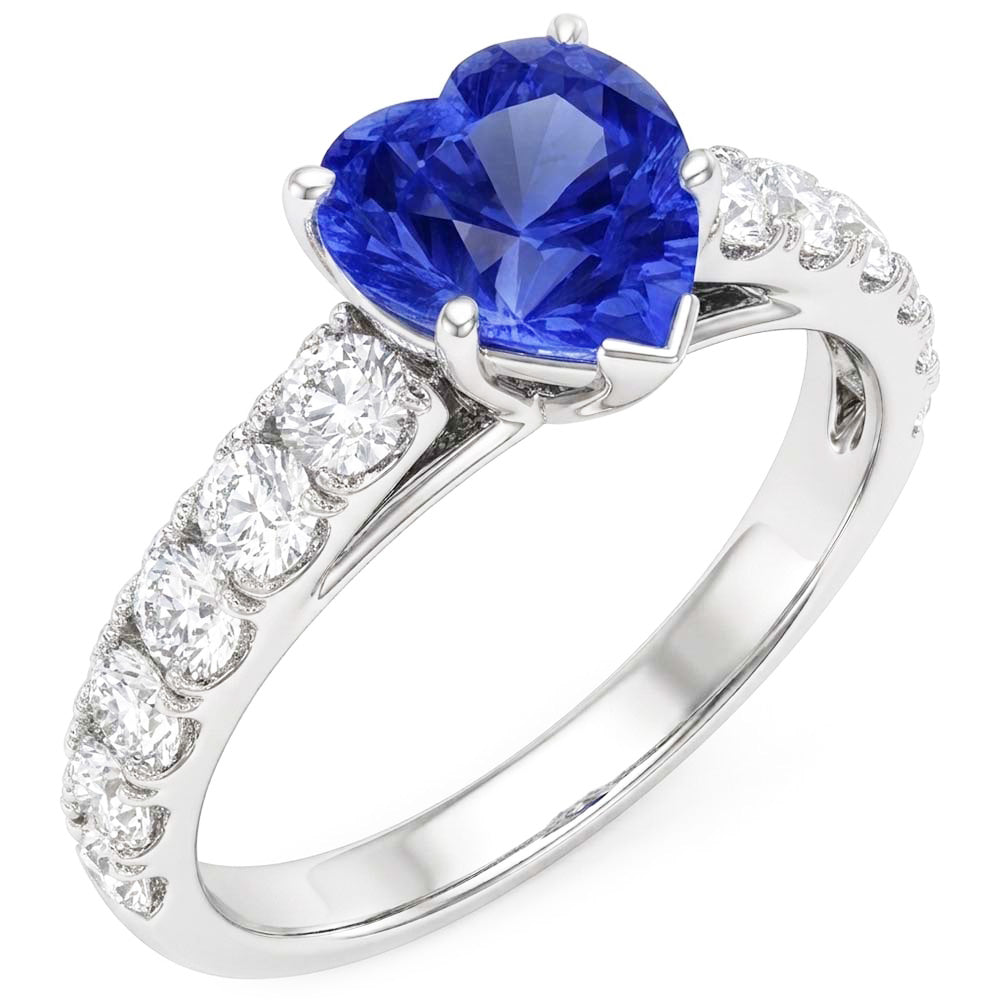Heart Solitaire Blue Sapphire Natural Earth Mined Diamond Accents Ring 3.50 Carats
