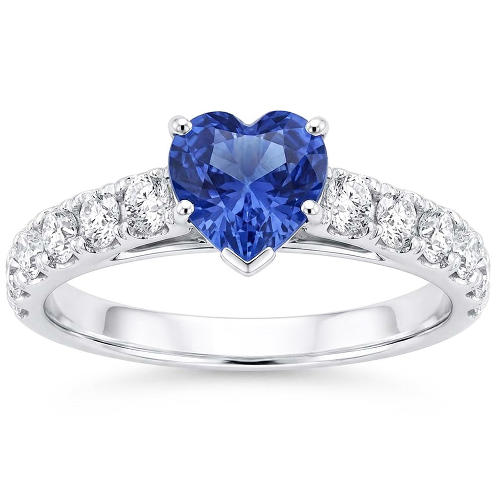 Heart Solitaire Blue Sapphire Natural Earth Mined Diamond Accents Ring 3.50 Carats