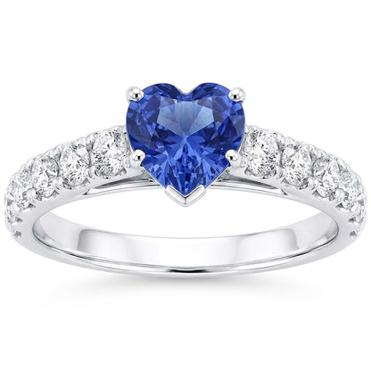 Heart Solitaire Blue Sapphire Natural Earth Mined Diamond Accents Ring 3.50 Carats