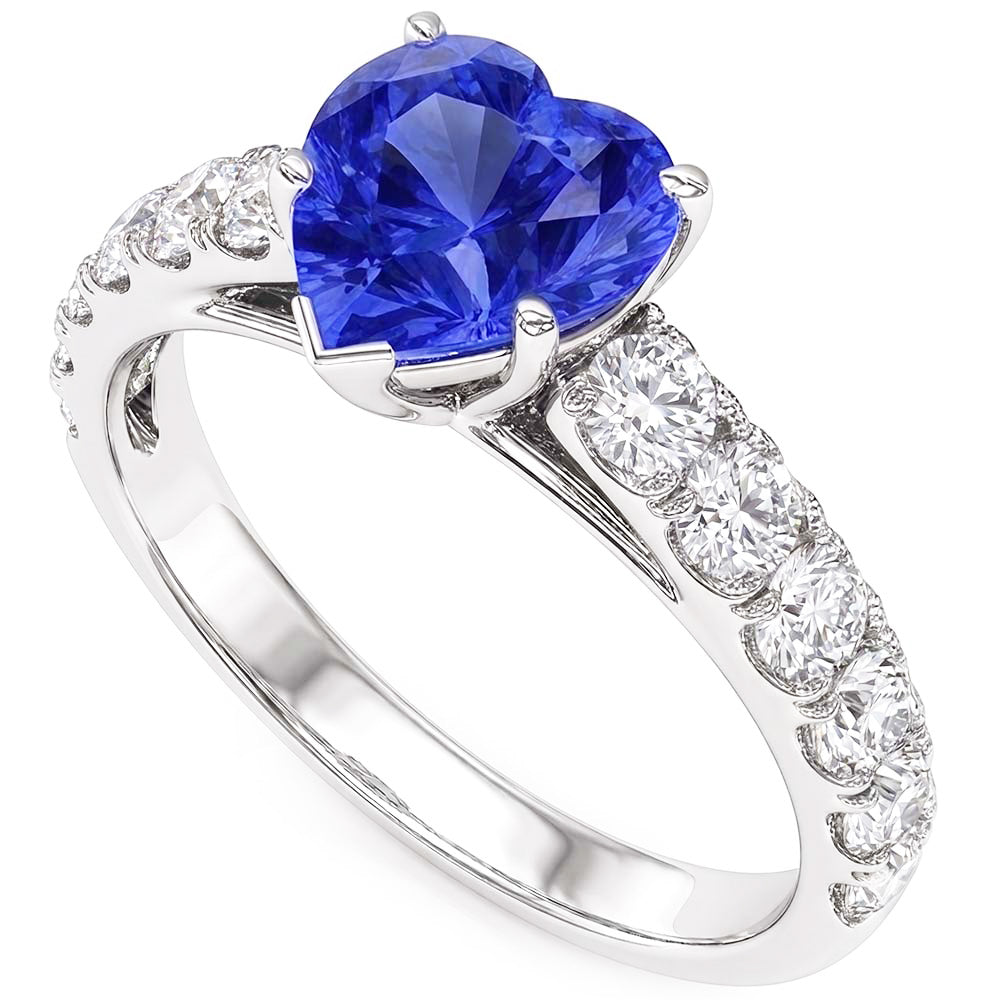 Heart Solitaire Blue Sapphire Natural Earth Mined Diamond Accents Ring 3.50 Carats