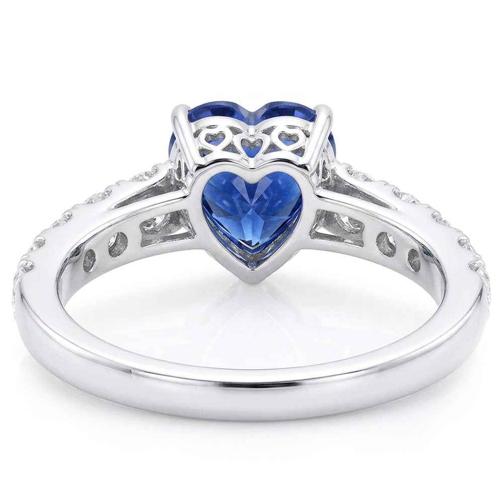 Heart Solitaire Blue Sapphire Natural Earth Mined Diamond Accents Ring 3.50 Carats