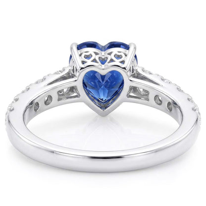 Heart Solitaire Blue Sapphire Natural Earth Mined Diamond Accents Ring 3.50 Carats