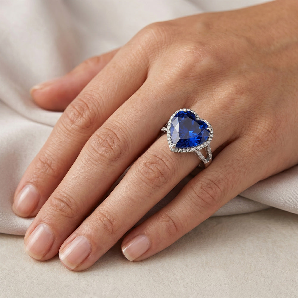 Heart Sri Lanka Sapphire Natural Earth Mined Diamonds White Gold 14K Ring 9.50 Carat