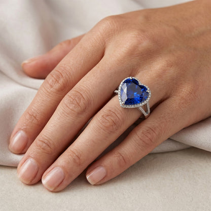 Heart Sri Lanka Sapphire Natural Earth Mined Diamonds White Gold 14K Ring 9.50 Carat
