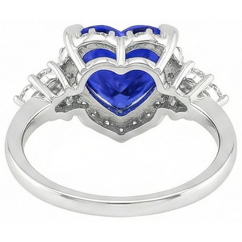 Heart Sri Lanka Color Sapphire Round IGI CERTIFIED Diamonds 8.26 Ct. Ring Gold White 14K