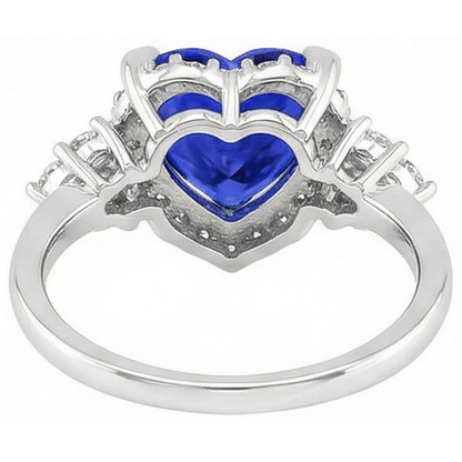 Heart Sri Lanka Color Sapphire Round IGI CERTIFIED Diamonds 8.26 Ct. Ring Gold White 14K