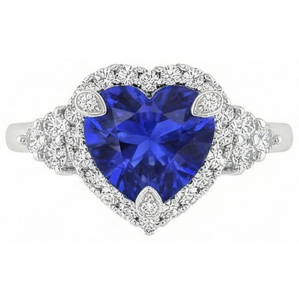 Heart Sri Lanka Color Sapphire Round IGI CERTIFIED Diamonds 8.26 Ct. Ring Gold White 14K