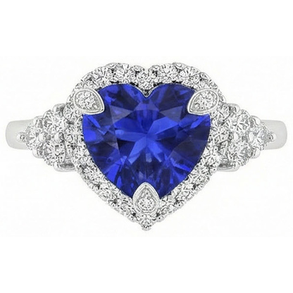 Heart Sri Lanka Color Sapphire Round IGI CERTIFIED Diamonds 8.26 Ct. Ring Gold White 14K