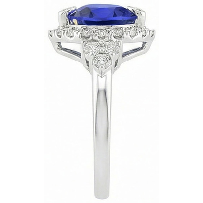 Heart Sri Lanka Color Sapphire Round IGI CERTIFIED Diamonds 8.26 Ct. Ring Gold White 14K