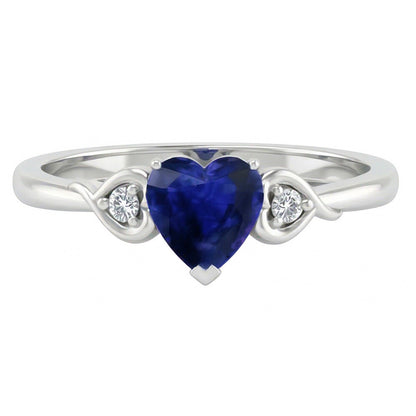 Heart Three Stone Natural Earth Mined Diamond & Deep Blue Sapphire Ring 1.75 Carats