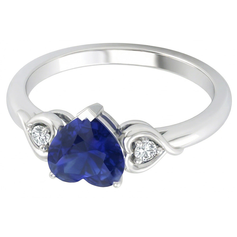 Heart Three Stone Natural Earth Mined Diamond & Deep Blue Sapphire Ring 1.75 Carats