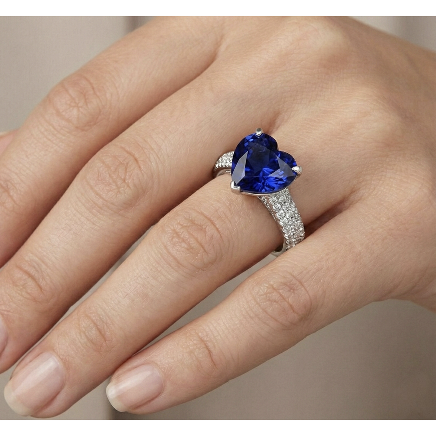 Heart Blue Sapphire Natural Earth Mined Diamond Ring 5 Carats White Gold Jewelry