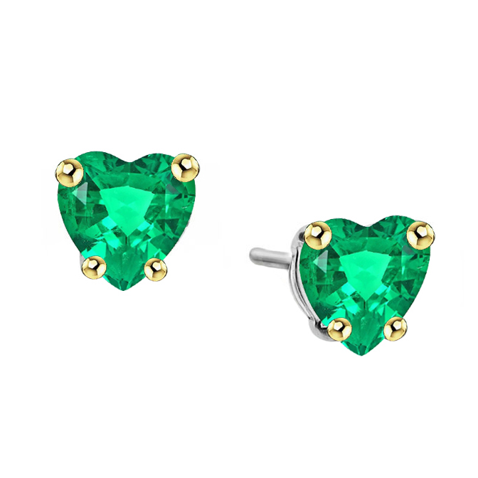 Heart Cut Green Emerald Studs Sweetheart Earrings 