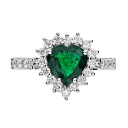 Heart Cut Green Emerald And Diamond Engagement Ring 6 Carats White Gold 14K