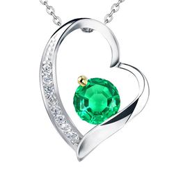 Heart Shaped Gemstone Pendant Love Green Emerald Necklace