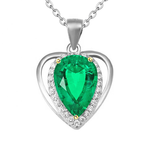 Heart Style Ladies Pendant Green Emerald Diamond Necklace