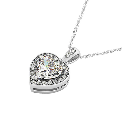 Heart And Round Cut 2.65 Ct Lab Grown Diamonds Pendant Necklace White Gold 14K