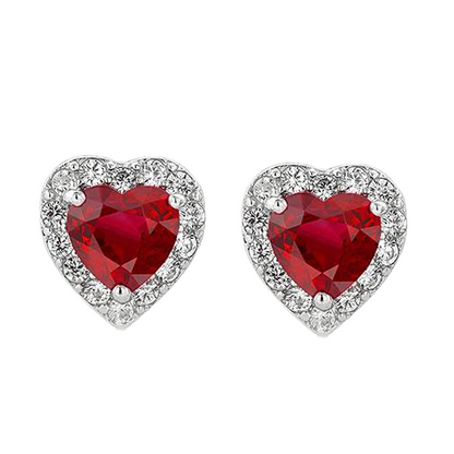 Heart Ruby With Natural Earth Mined Diamonds Halo Stud Earrings 6 Carat White Gold 14K