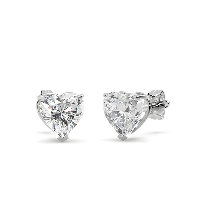 Heart Shape 3.00 Carats GIA Certified Lab Grown Diamonds Studs Earrings White Gold 14K