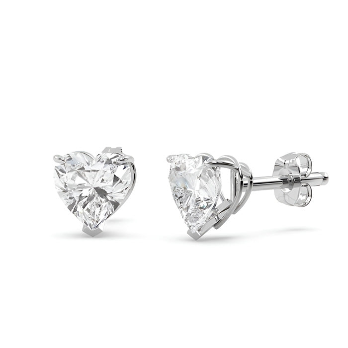 Heart Shape 3.00 Carats GIA Certified Lab Grown Diamonds Studs Earrings White Gold 14K