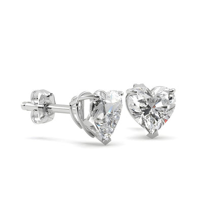 Heart Shape 3.00 Carats GIA Certified Lab Grown Diamonds Studs Earrings White Gold 14K
