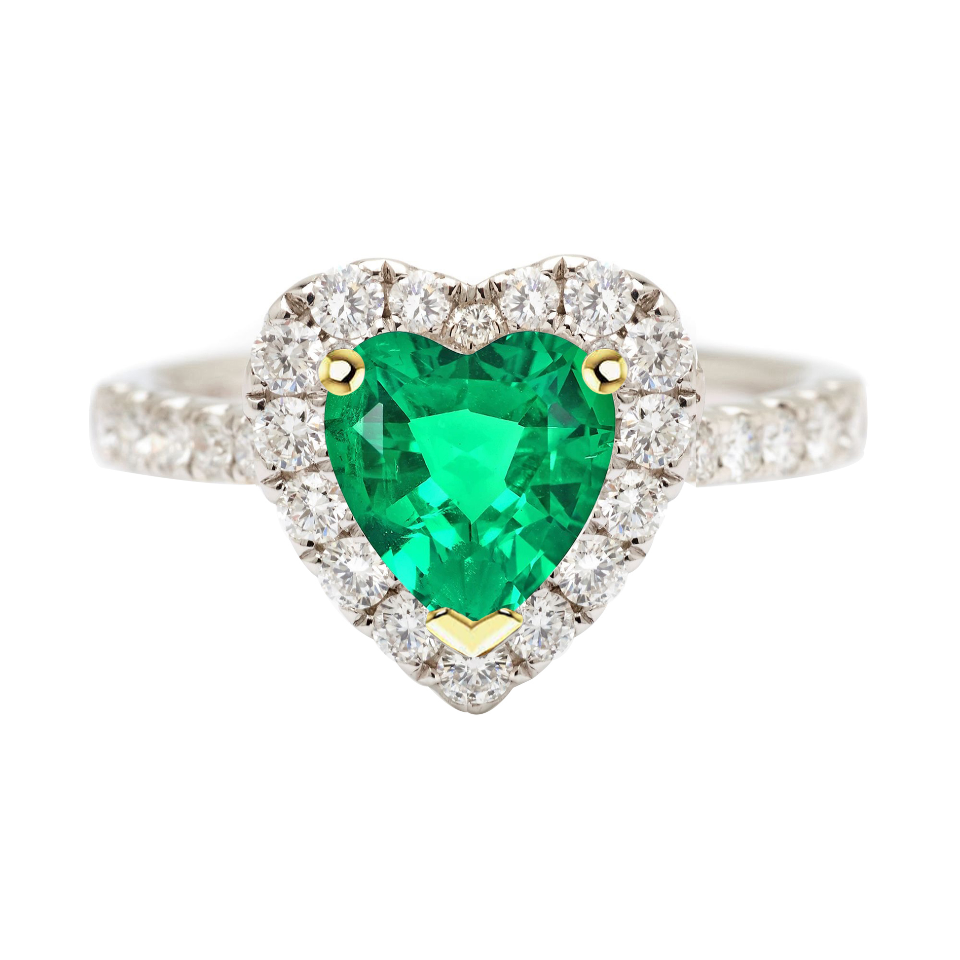 Heart Shape Green Emerald Ring Halo Anniversary Gift