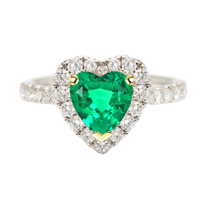 Heart Shape Green Emerald Ring Halo Anniversary Gift