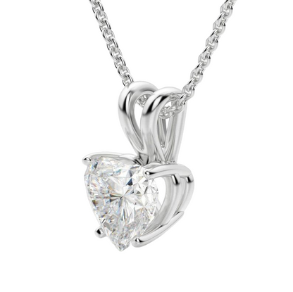 Heart Shape Natural Diamond Pendant Necklace 2 Carats White Gold 14K