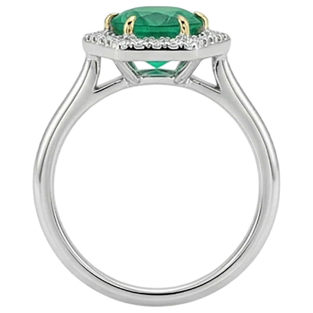 Natural Real ( Not Lab Grown ) Hexagon Shape Halo Gemstone Ring Green Emerald GIA Round Cut