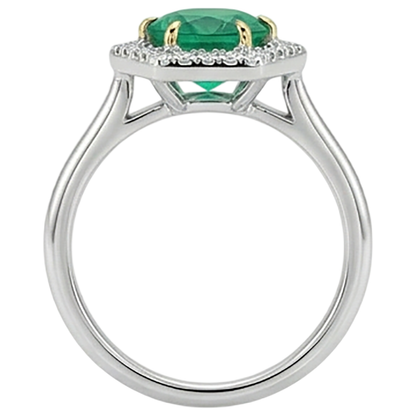 Natural Real ( Not Lab Grown ) Hexagon Shape Halo Gemstone Ring Green Emerald GIA Round Cut