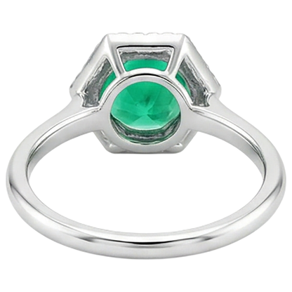 Natural Real ( Not Lab Grown ) Hexagon Shape Halo Gemstone Ring Green Emerald GIA Round Cut