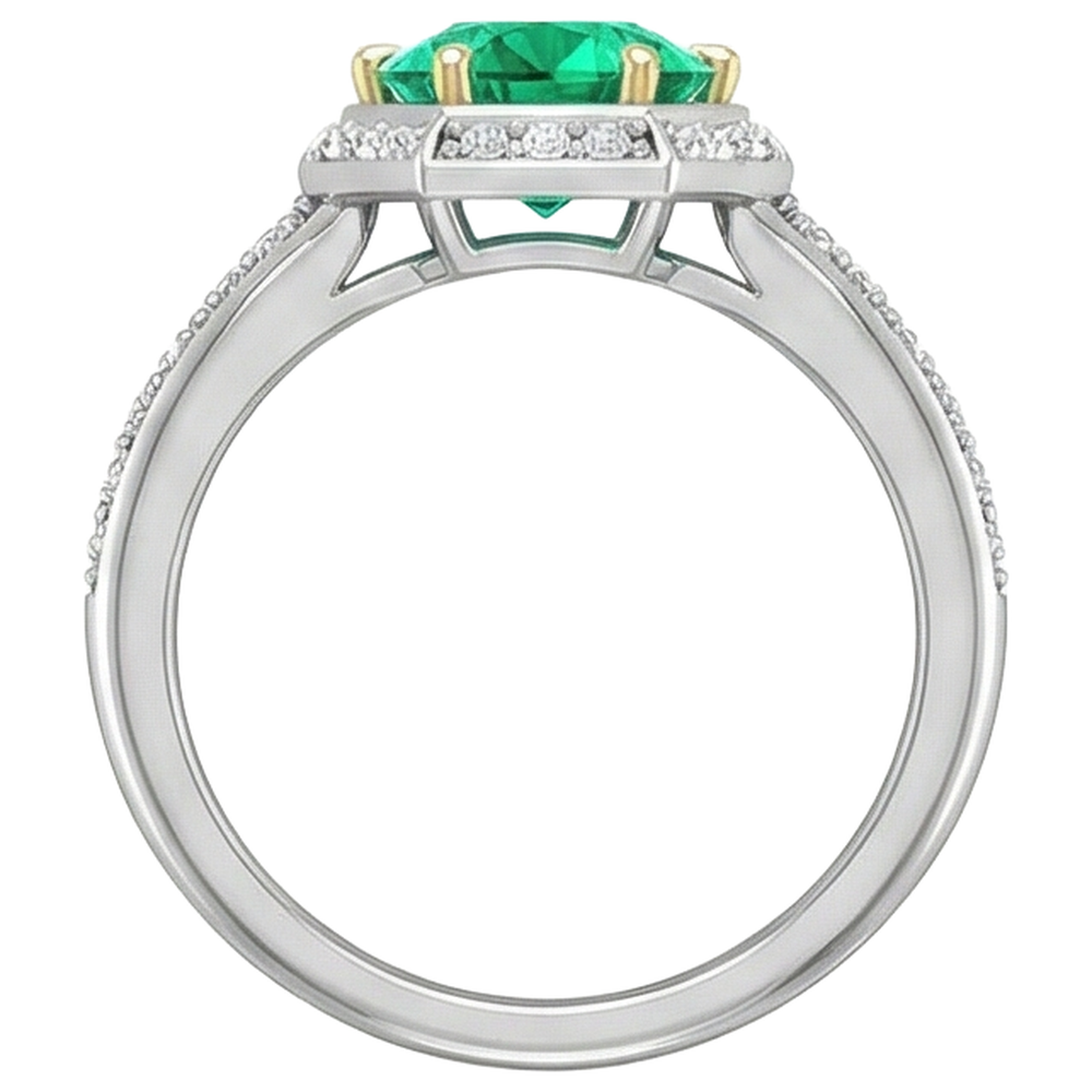 Natural Real ( Not Lab Grown ) Hexagon Shape Ring Green Emerald GIA Halo Diamond Jewelry