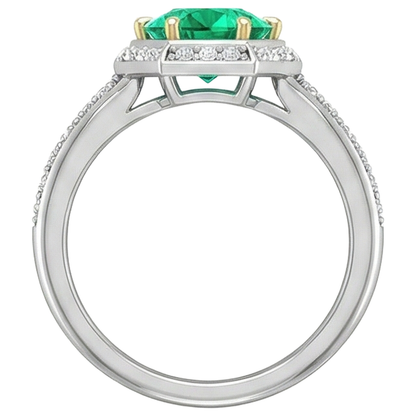 Natural Real ( Not Lab Grown ) Hexagon Shape Ring Green Emerald GIA Halo Diamond Jewelry