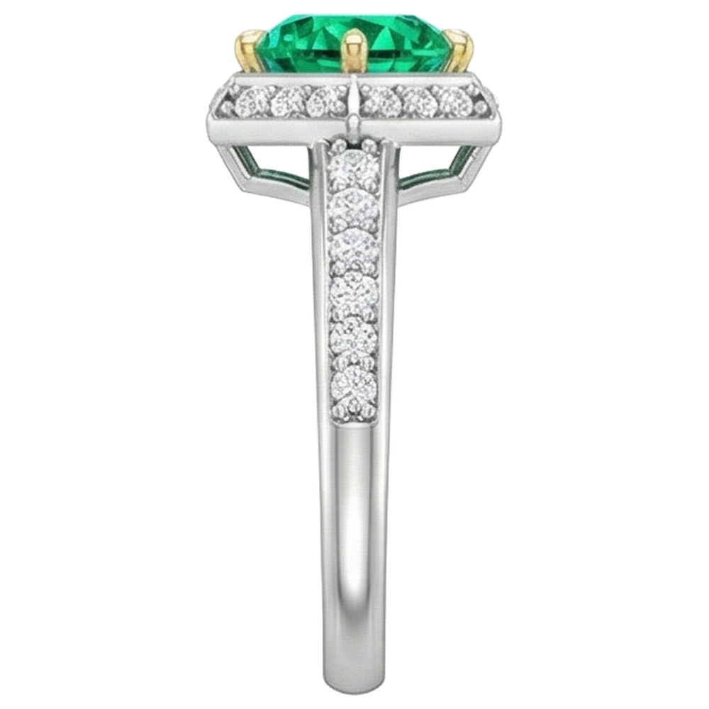 Natural Real ( Not Lab Grown ) Hexagon Shape Ring Green Emerald GIA Halo Diamond Jewelry