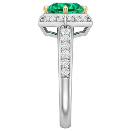 Natural Real ( Not Lab Grown ) Hexagon Shape Ring Green Emerald GIA Halo Diamond Jewelry