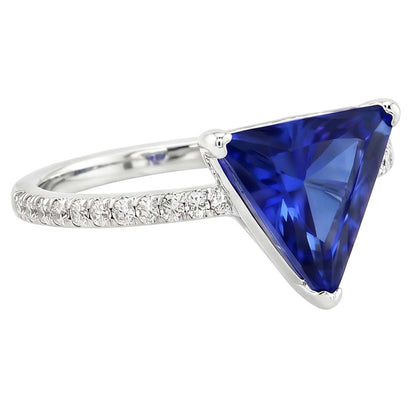 Hidden Halo Ceylon Sapphire Trillion Gemstone Ring Natural Earth Mined Diamond Accented
