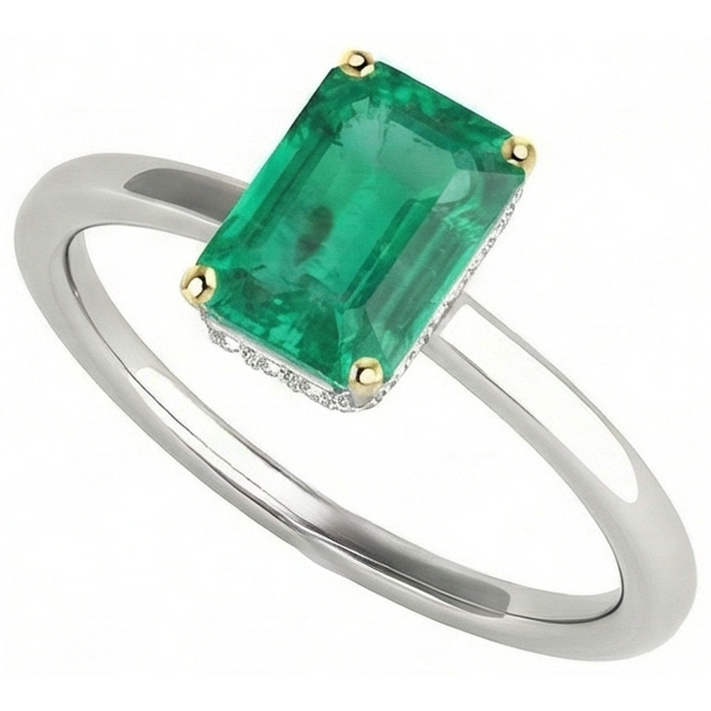 Natural Real ( Not Lab Grown ) Hidden Halo Engagement Ring Green Emerald GIA Dainty Jewelry
