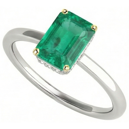 Natural Real ( Not Lab Grown ) Hidden Halo Engagement Ring Green Emerald GIA Dainty Jewelry