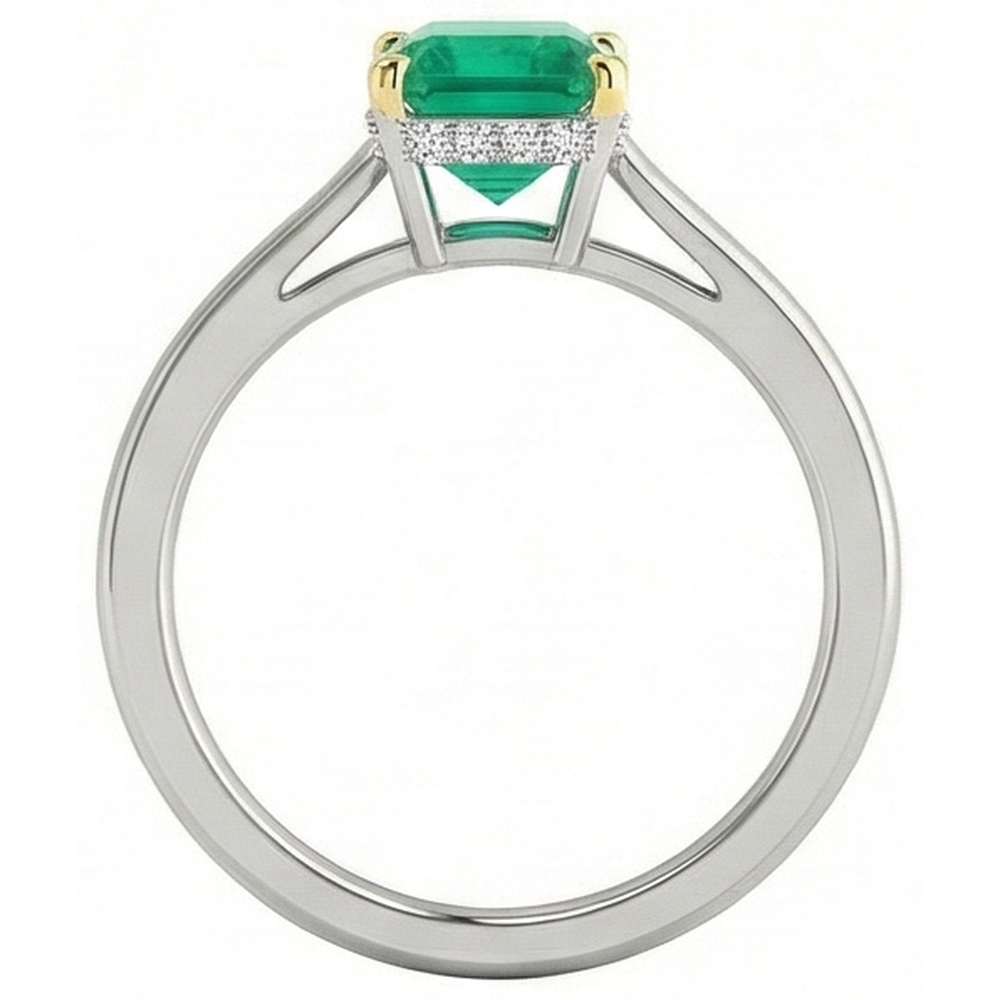 Natural Real ( Not Lab Grown ) Hidden Halo Engagement Ring Green Emerald GIA Dainty Jewelry
