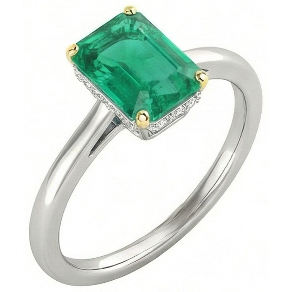 Natural Real ( Not Lab Grown ) Hidden Halo Engagement Ring Green Emerald GIA Dainty Jewelry