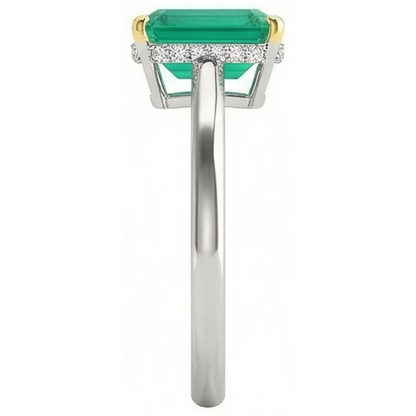 Natural Real ( Not Lab Grown ) Hidden Halo Engagement Ring Green Emerald GIA Dainty Jewelry