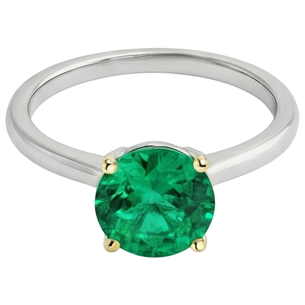 Natural Real ( Not Lab Grown ) Hidden Halo Green Emerald GIA Ring Round Cut