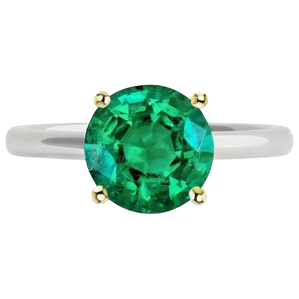 Natural Real ( Not Lab Grown ) Hidden Halo Green Emerald GIA Ring Round Cut