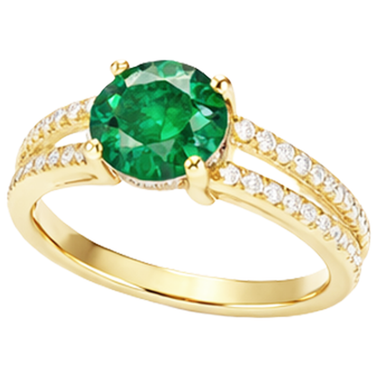 Hidden Halo Green Emerald GIA With Natural Earth Mined Diamond Wedding Ring Yellow Gold 14K
