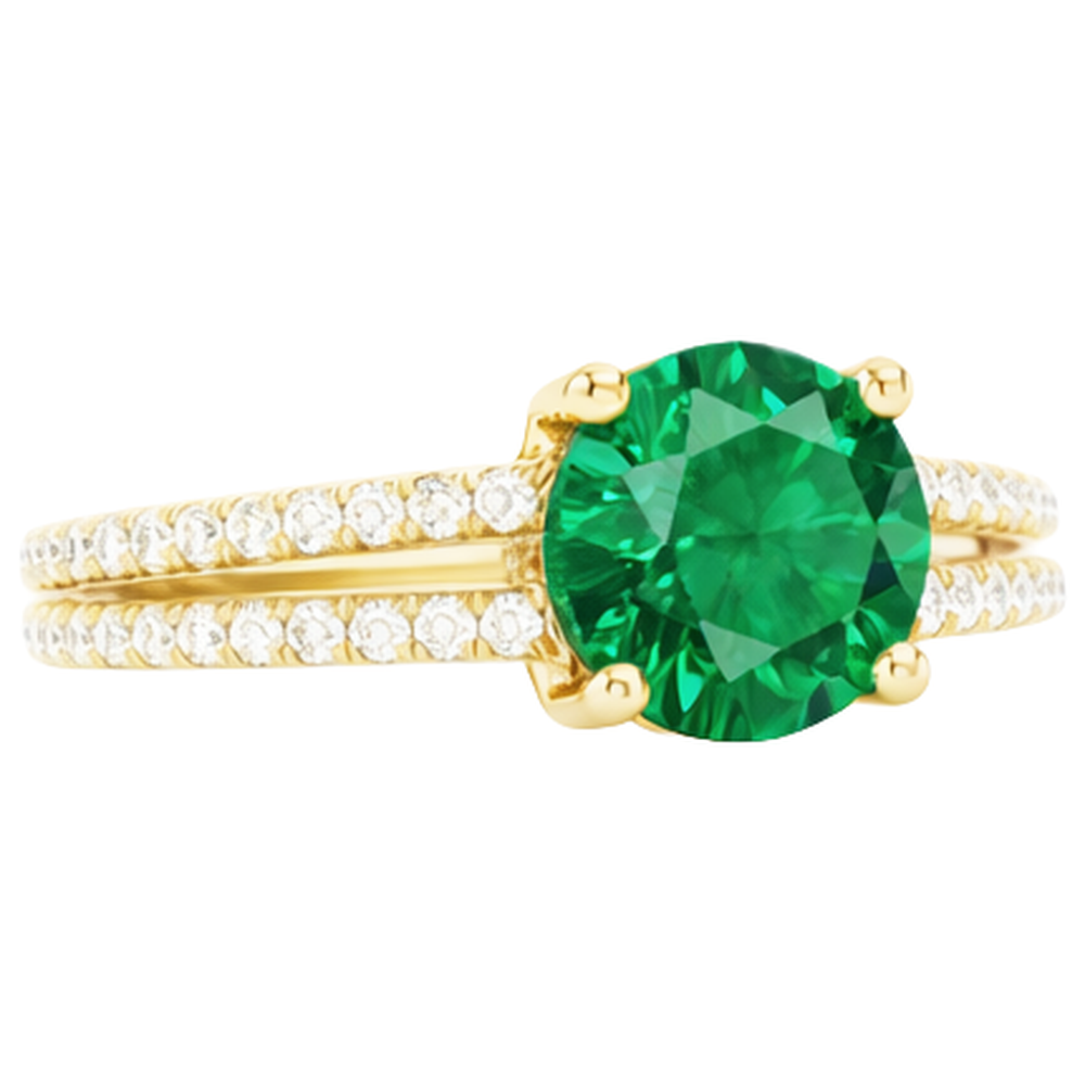 Hidden Halo Green Emerald GIA With Natural Earth Mined Diamond Wedding Ring Yellow Gold 14K