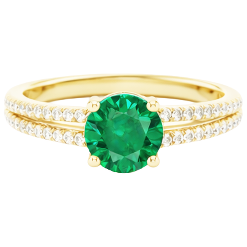 Hidden Halo Green Emerald GIA With Natural Earth Mined Diamond Wedding Ring Yellow Gold 14K